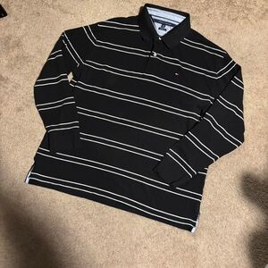 Men’s XXL Black and white striped Tommy Hilfiger long sleeve polo shirt